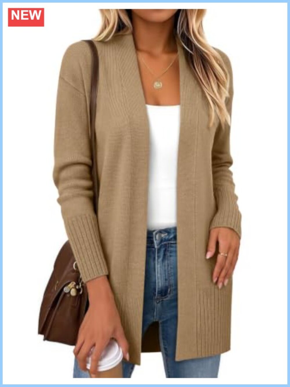 Open Front Cardigan Sweater Long Sleeve V-Neck Loose Knit Lightweight Layer